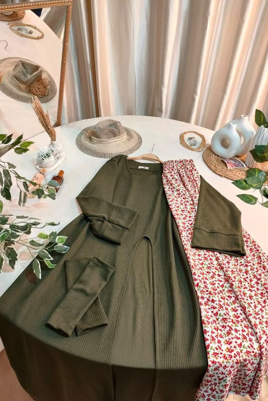 Three Pieces Skirt Set - Green