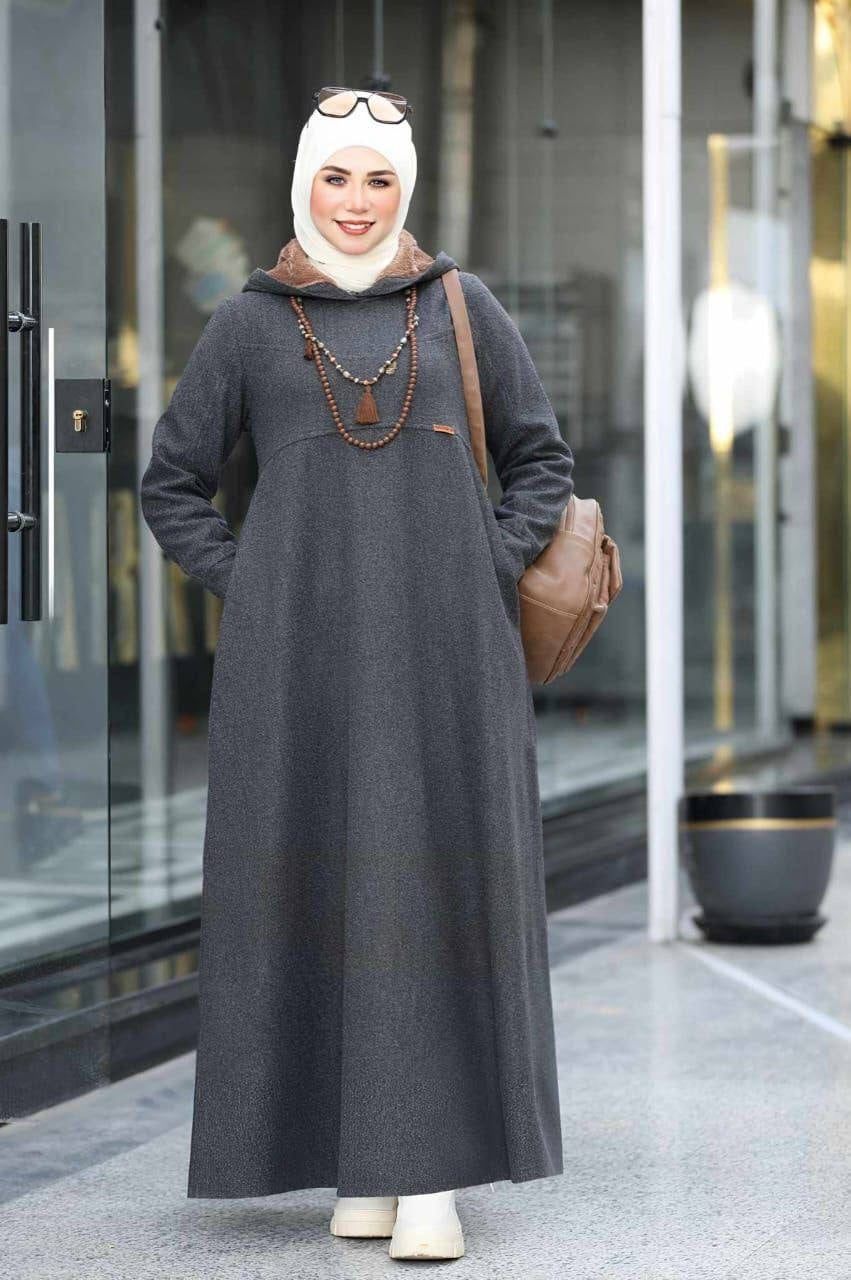 Fur Hoodie Dress - Gray