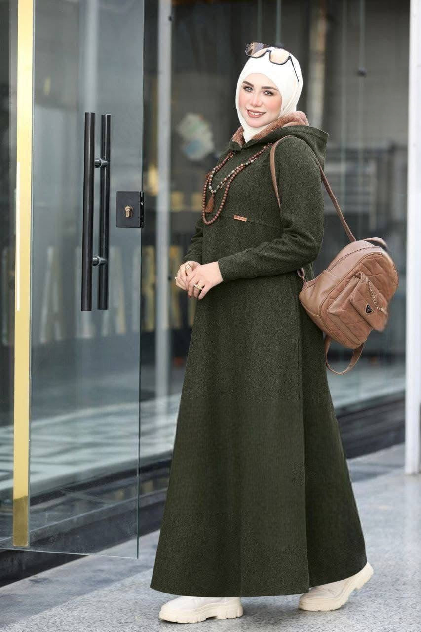 Fur Hoodie Dress - Green