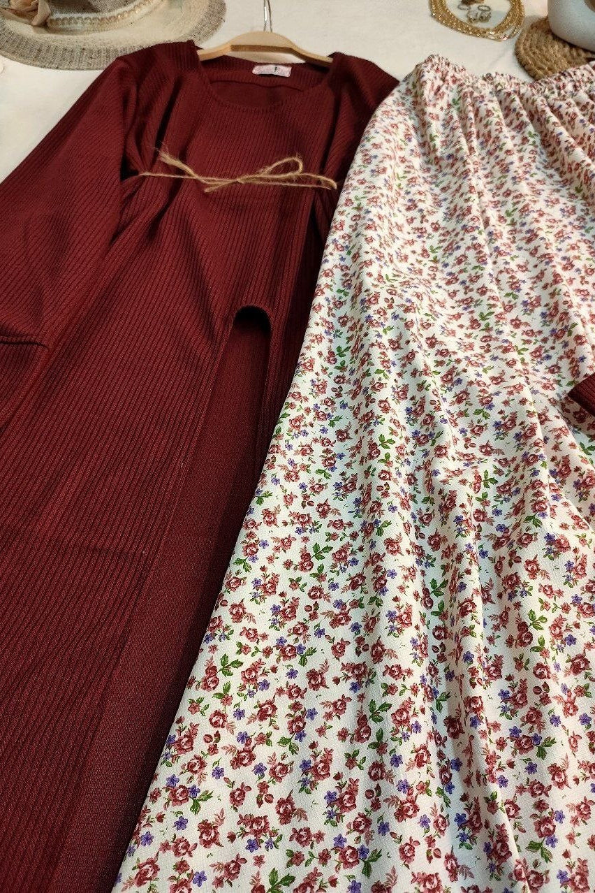 Three Pieces Skirt Set - Red