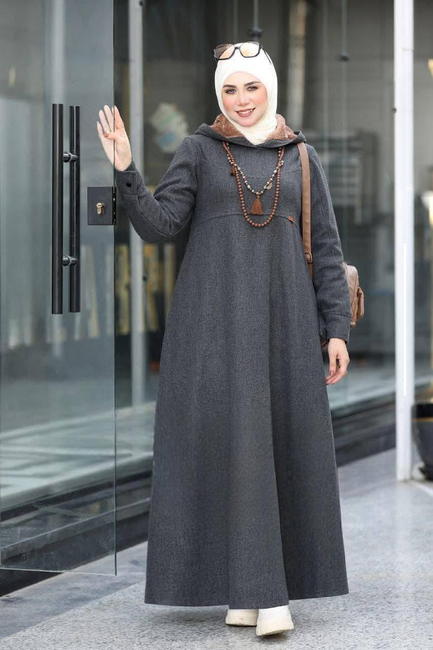 Fur Hoodie Dress - Gray