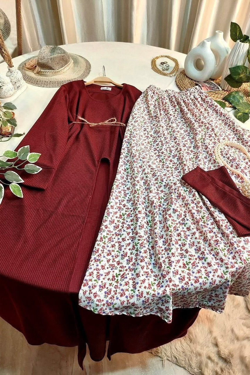 Three Pieces Skirt Set - Red