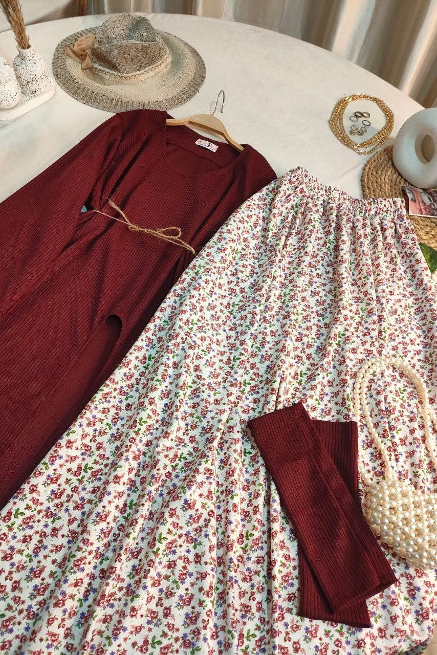 Three Pieces Skirt Set - Red