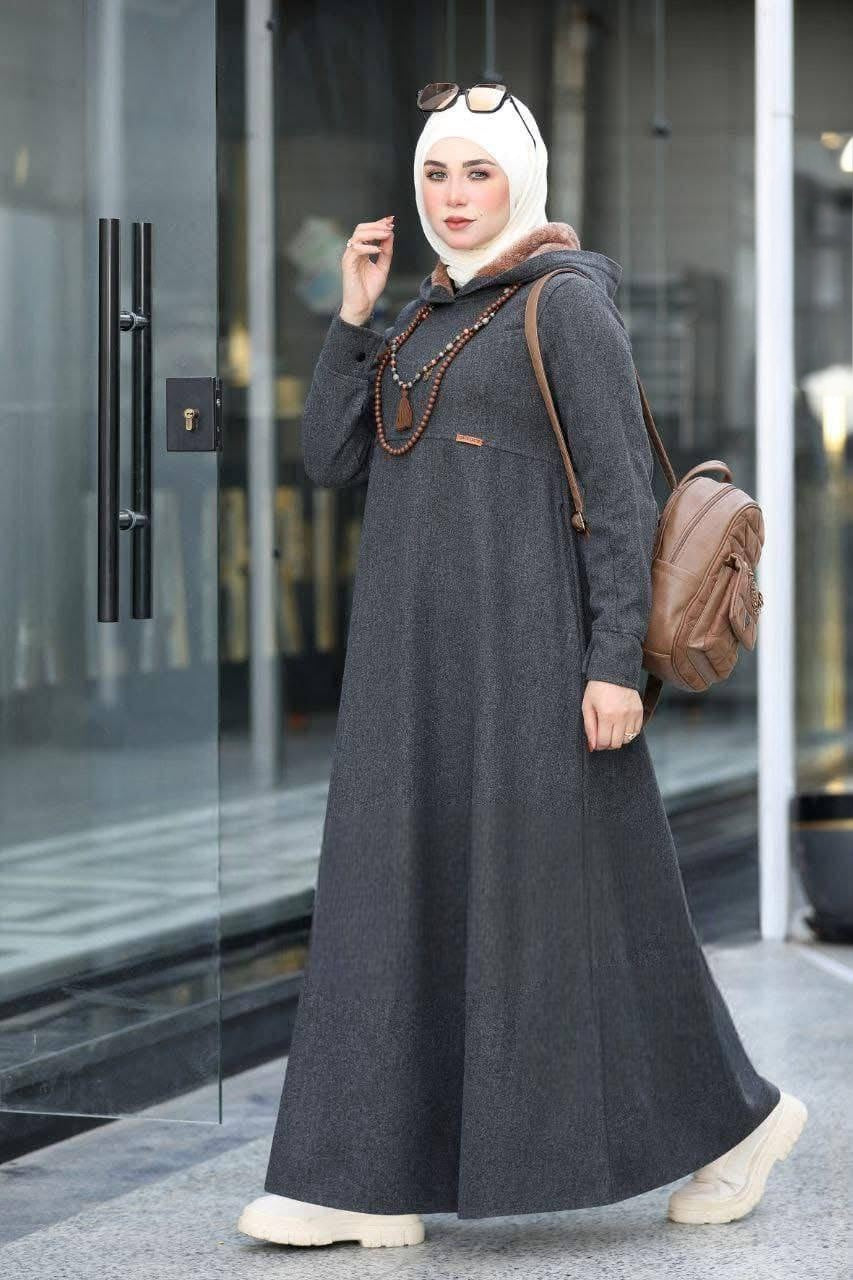 Fur Hoodie Dress - Gray