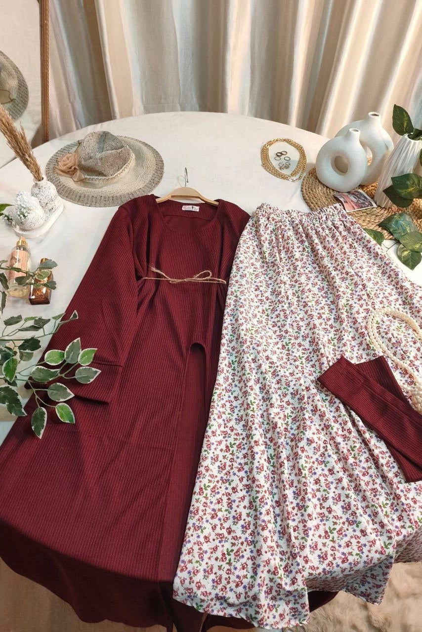 Three Pieces Skirt Set - Red