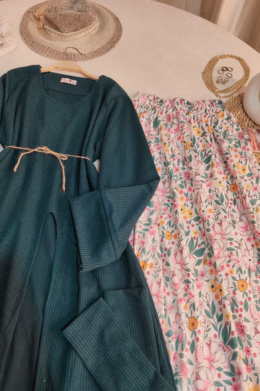 Three Pieces Skirt Set - Petro Blue