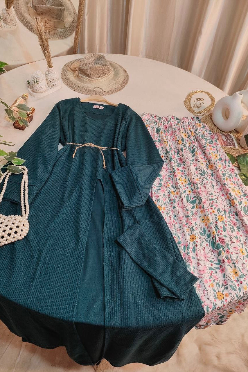 Three Pieces Skirt Set - Petro Blue