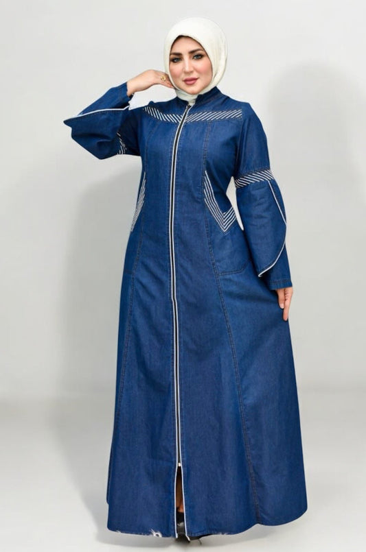 Jeans Abaya With Two Layers Sleeves