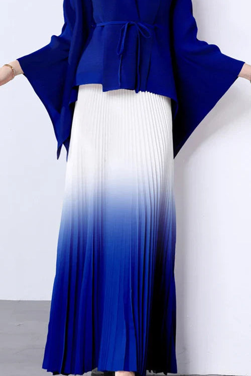 Pleated Skirt Set-Blue