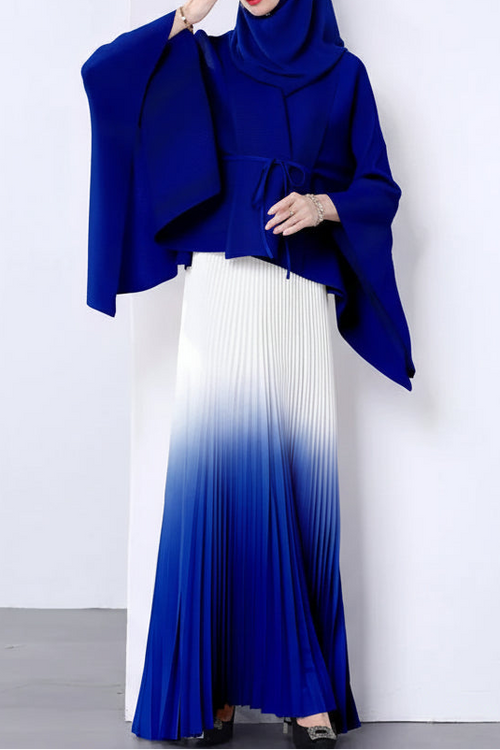 Pleated Skirt Set-Blue