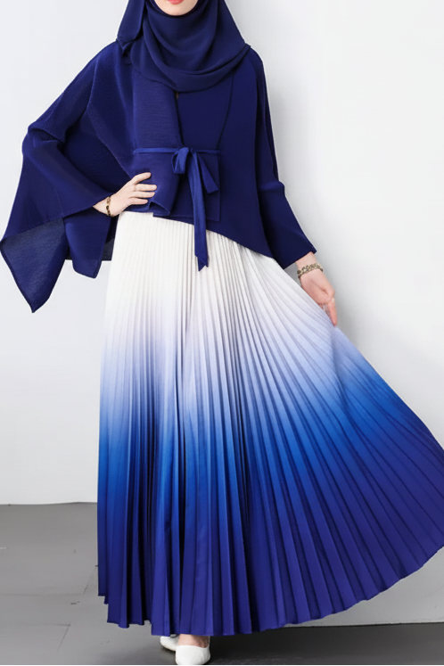 Pleated Skirt Set-Blue